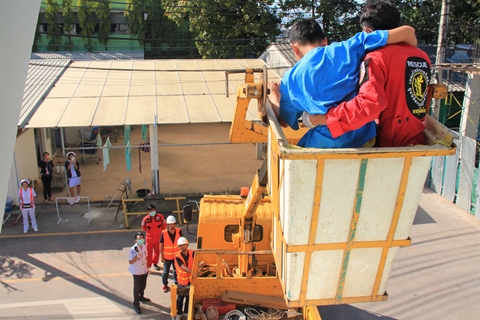 ซ้อมแผนเคลื่อนย้ายผู้ป่วย กรณีเกิดเหตุเพลิงไหม้ ณ อาคารผู้ป่วยพิเศษ โรงพยาบาลเกษตรสมบูรณ์